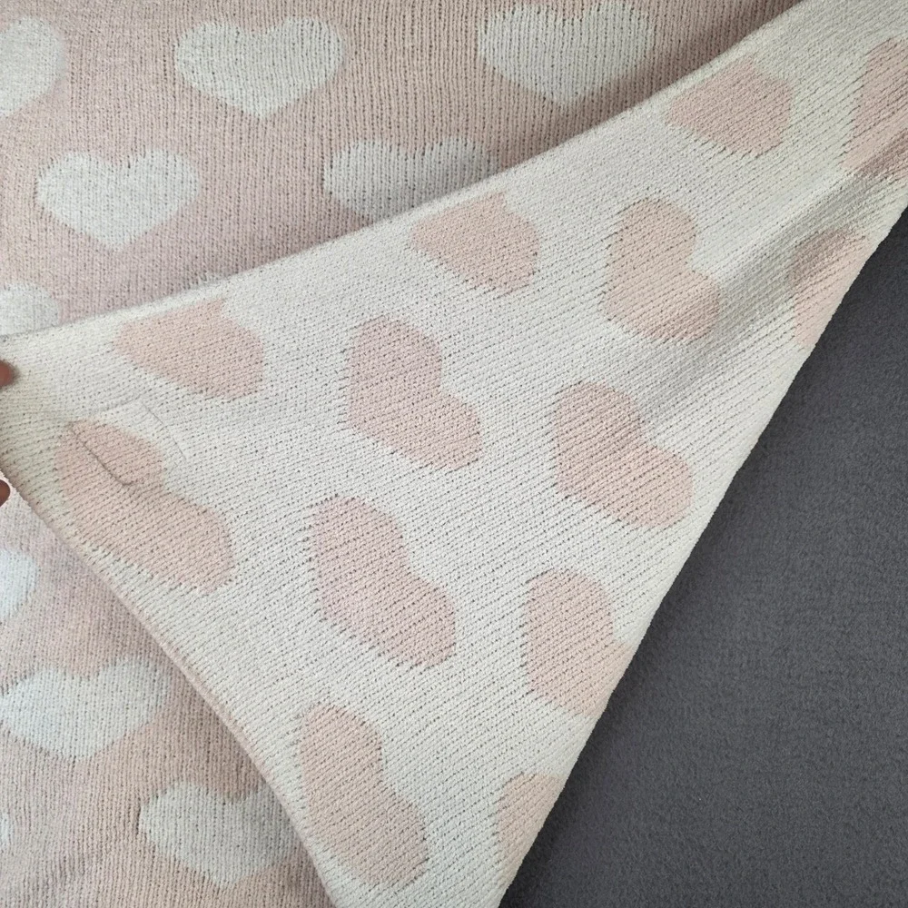Living‎ Textiles Australia Heart Knit Baby Blanket Pink White Chenille Soft